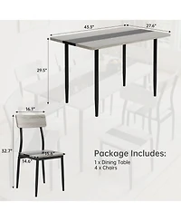 5-Piece Dining Table Set for 4, Compact Rectangular Kitchen Dining Room Table and Chair Set for Breakfast Nook, Afternoon Tea, Gray and Black