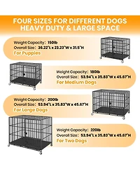 Large Heavy Duty Dog Crate, Large Metal Wire Kennel with Double Doors for Medium Large Dogs, Foldable with Removable Tray