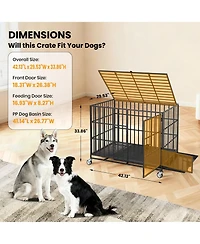 Large Heavy Duty Dog Crate, Large Metal Wire Kennel with Double Doors for Medium Large Dogs, Foldable with Removable Tray