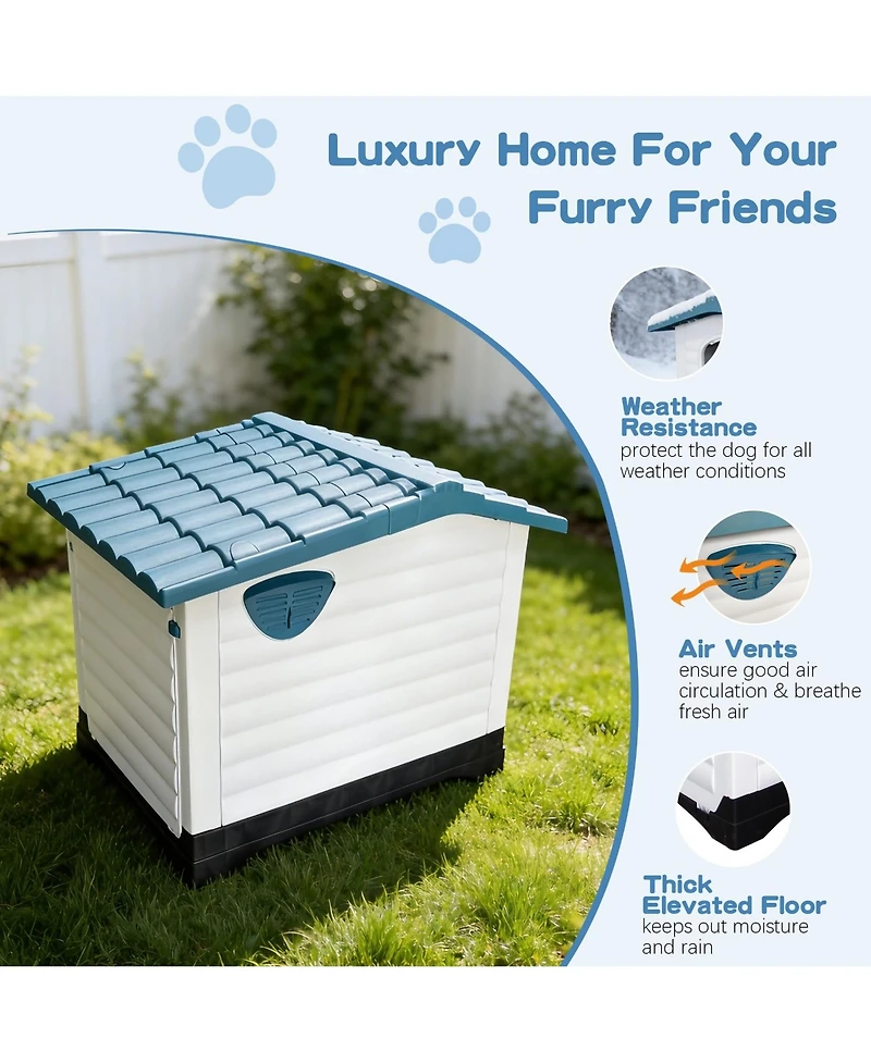 Small/Large Double Door Dog Crate, Indoor Outdoor Pp Pet House for Dogs, Weatherproof Kennel with Locking Doors