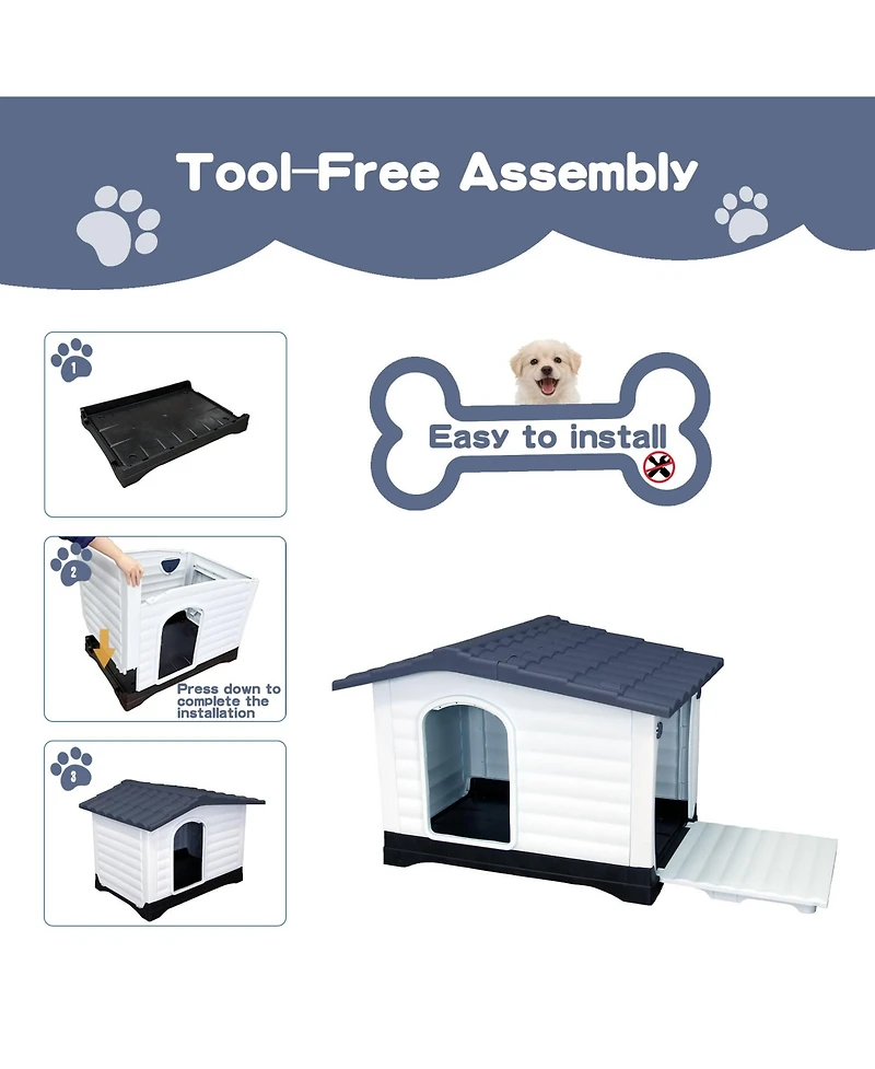 Small/Large Double Door Dog Crate, Indoor Outdoor Pp Pet House for Dogs, Weatherproof Kennel with Locking Doors