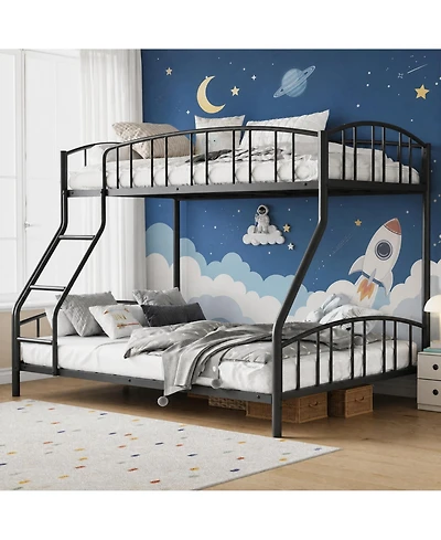 Bunk Bed Twin Over Full Metal Heavy Duty Steel Frame with Arched Guardrail and Ladder 400 lbs Capacity Space-Saving for Bedroom Guest Room Black