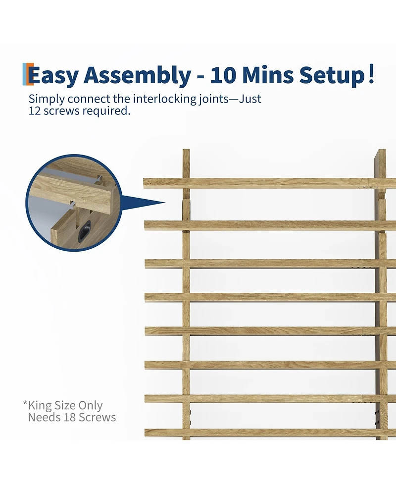 Minimalist Low Profile Platform Bed Frame, Noise-Free Slat Support, No Box Spring Needed