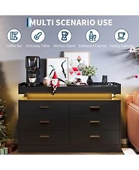 6 Drawer Dresser with Led Light and Raised Top Shelf, Modern Wide Storage Chest with Metal Pulls, Storage Cabinet for Bedroom, Living Room, Entryway