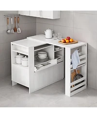 Extendable Rotating Kitchen Island Dining Table, Multi-Functional Mdf Counter with Drawers, Cabinet, Storage Rack for Kitchen Dining Room Home Office