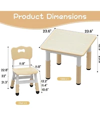 Height Adjustable Kids Table and 4 Chairs Set, Game Study Table with Graffiti Erasable Desktop, Non-Slip Legs for Playroom, Bedroom, Daycare