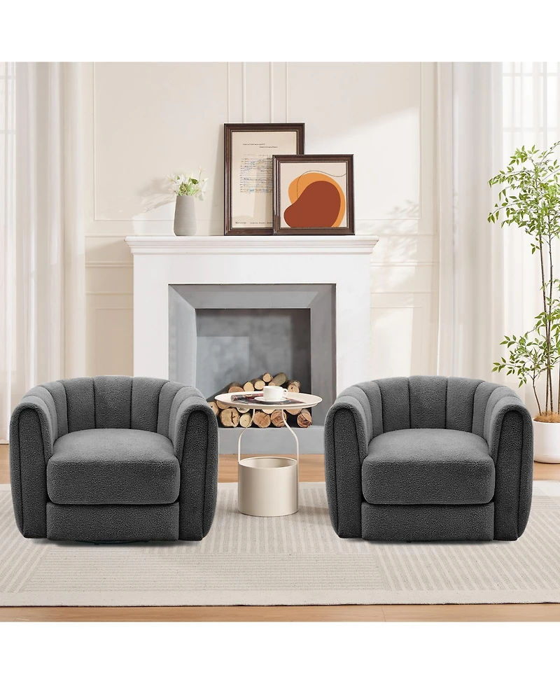 Swivel Barrel Accent Chair, Soft Fleece Upholstered Lounge Armchair with Spacious Base for Living Room, Bedroom, Office, Gray