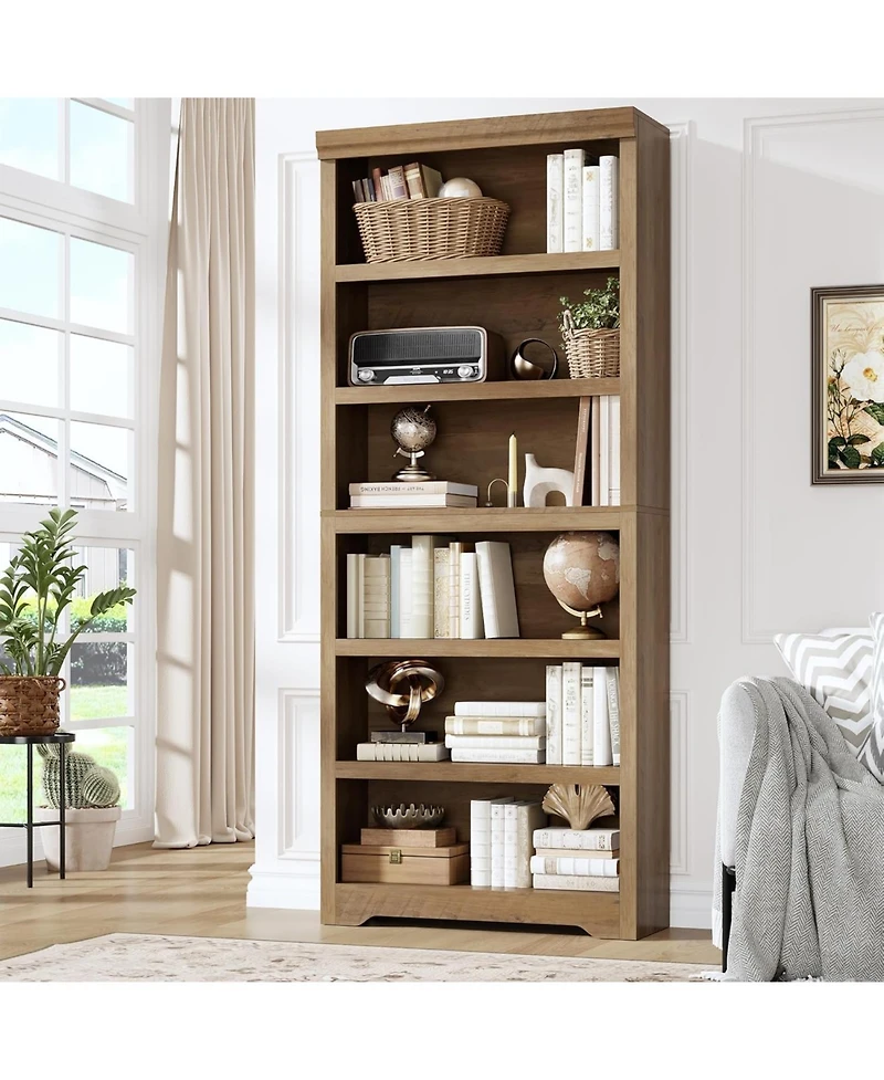 24 x 12 x 75 in 6-Tier Open Bookcase, Tall Narrow Bookshelf, Engineered Wood Storage for Living Room Home Office, White/Brown/Gray/Black