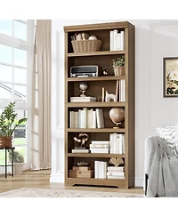 24 x 12 x 75 in 6-Tier Open Bookcase, Tall Narrow Bookshelf, Engineered Wood Storage for Living Room Home Office, White/Brown/Gray/Black