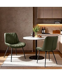 Dining Chairs Set of 2, Modern Upholstered Faux Leather Side Chairs with Thick Cushions and Metal Legs for Kitchen, Dining Room, Green