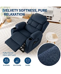 Oversized Chenille Power Lift Recliner with Heat, Massage and Memory Remote, Usb, Cup Holders,Blue