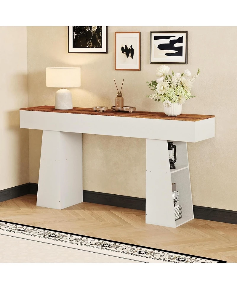 63" Entryway Table, Console Table for Entryway, Wood Sofa Table with Hidden Side Storage, Modern Hallway Table for Living Room, Foyer