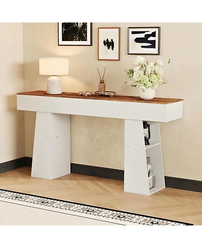 63" Entryway Table, Console Table for Entryway, Wood Sofa Table with Hidden Side Storage, Modern Hallway Table for Living Room, Foyer