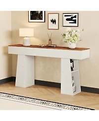 63" Entryway Table, Console Table for Entryway, Wood Sofa Table with Hidden Side Storage, Modern Hallway Table for Living Room, Foyer