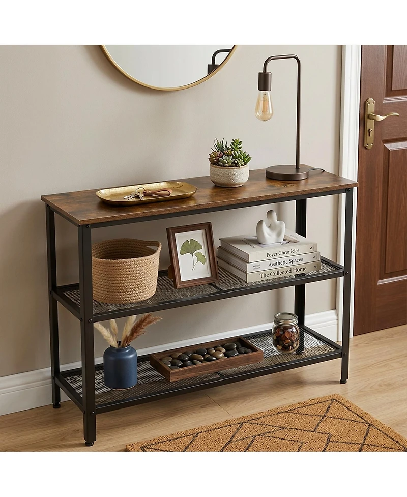 40" Industrial 3-Tier Console Table with Mesh Shelves