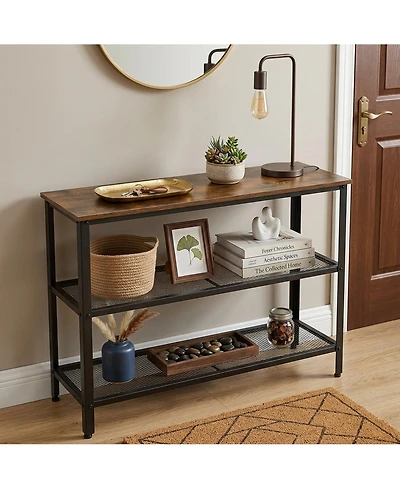40" Industrial 3-Tier Console Table with Mesh Shelves