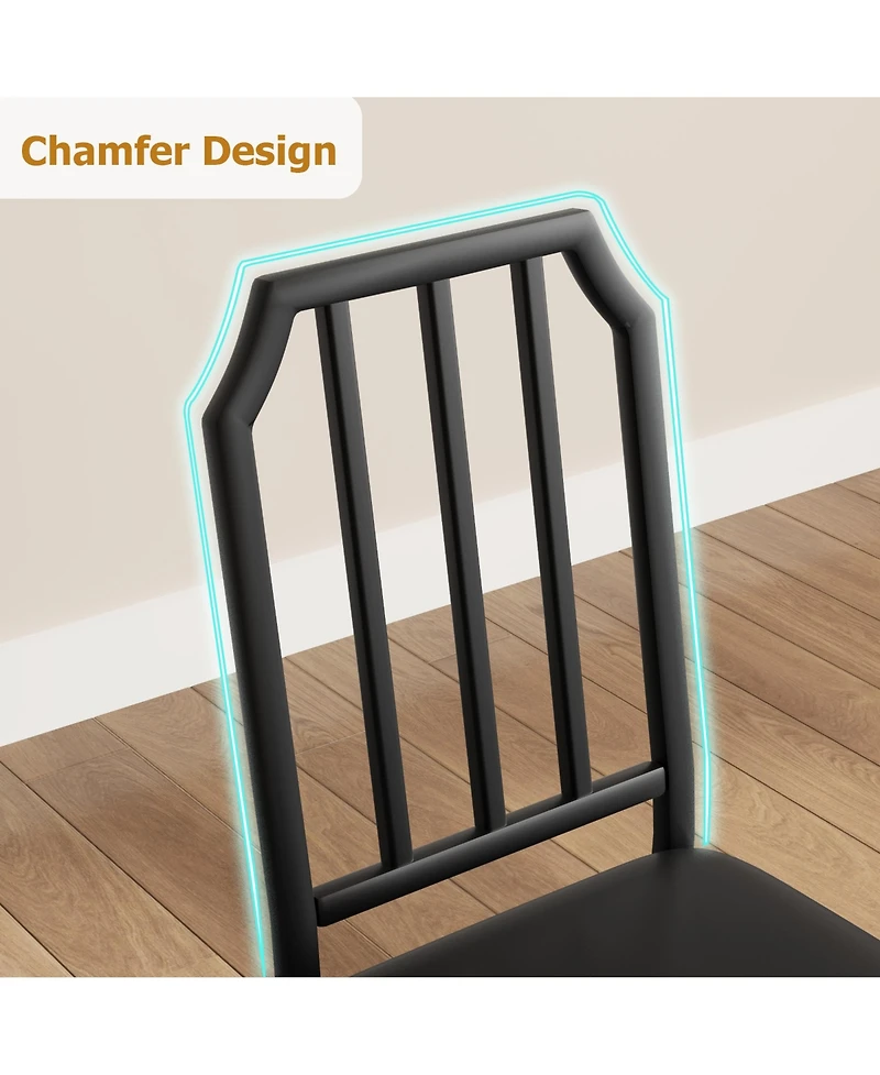 Dining Table Set 5 Piece Black Glass Top with 4 Upholstered Chairs Space Saving Compact Design Chamfered Edges for Kitchen Dining Room Apartment