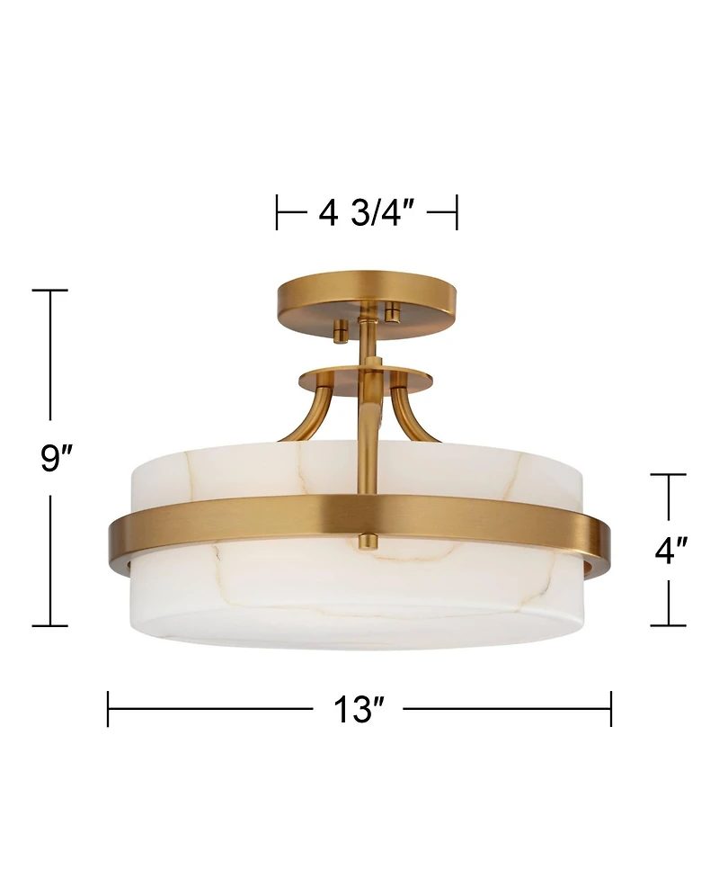 Possini Euro Design Bregman 13" Mid Century Modern Semi Flush-Mount Ceiling Light Fixture Kitchen Brass Finish White Stone Glass