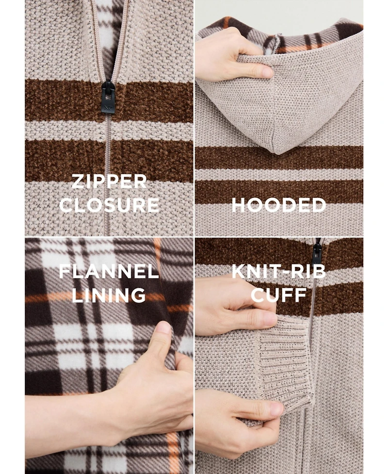 Xray Boys Hooded Flannel Lined Full Zip Sweater With Stripes