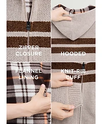 Xray Boys Hooded Flannel Lined Full Zip Sweater With Stripes