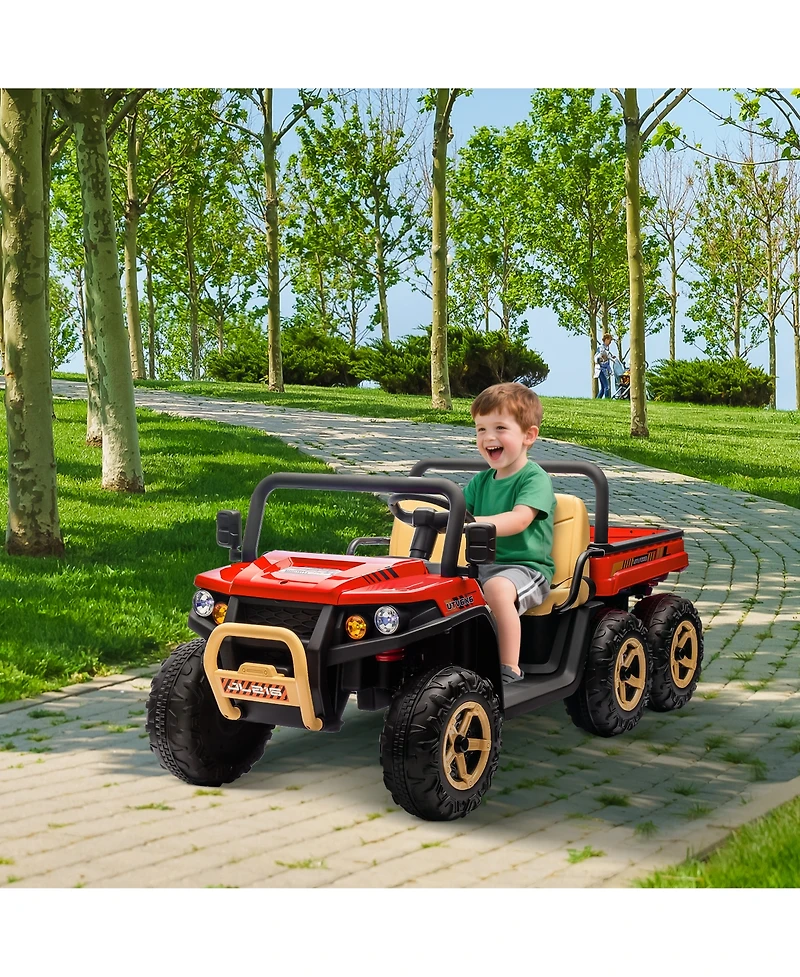 6 Wheel Kids Ride On Utv with Rear Cargo Bed, 2-Seater Electric Kids Vehicle with Remote Control, Off-Road Toy Car Equipped with Safety Toy Shovel