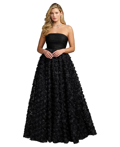 Mac Duggal Women's Strapless 3D Rosette Ball Gown