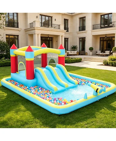 Kids Inflatable Bounce House with Slide, Outdoor Jumping Castle for Backyard Fun, Blower Included, Blue, Ages 3-10