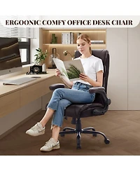 Big and Tall Ergonomic Executive Desk Office Chair, Pu Leather, 90-155 degrees Recline, Lumbar Support, Flip-up Armrests, Swivel Chair with Wheels