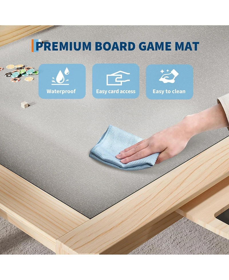 Game Table for 4-6 Players with Removable Table Top, 2-in-1 Dining and Board Game Poker Table with Detachable Cup Holders, Play Mat, Hidden Storage