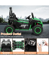 24V Dual Seat Kids Ride On Utv Utility Vehicle, 4WD Battery Powered Off Road Car with Metal Frame for Outdoor Fun, Green, Ages 3-6