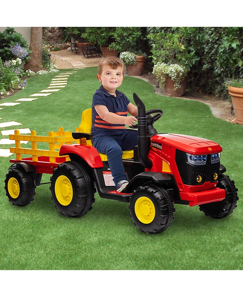 12V Kids Ride On Tractor Toy, Battery Powered Farm Vehicle with Horn and Lights for Outdoor Fun, Green/Blue/Yellow/Red, Ages 3-6