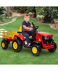 12V Kids Ride On Tractor Toy, Battery Powered Farm Vehicle with Horn and Lights for Outdoor Fun, Green/Blue/Yellow/Red, Ages 3-6