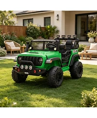44.7x31.5x28.5 Inch 24V Electric Ride On Truck for Kids, 2-Seater Suv with Remote Control and 4WD, Outdoor Toy for Boys Girls, Green, Ages 3-6