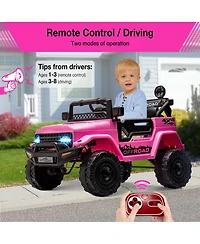 39.8x22.4x12.2 Inch 12V Kids Ride On Electric Car with Remote Control, Battery Powered Small Off-Road Vehicle for Outdoor Play, Pink, Ages 3-6