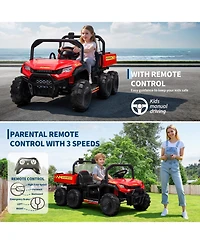 24V 4WD Two-Seater Kids Ride-On Dump Truck, Remote Control, Functional Dump Bed, 3 Speeds, Music Player, All-Terrain Electric Toy