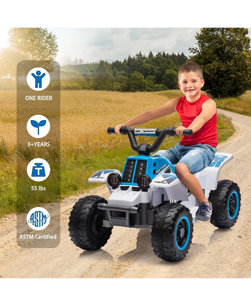 Electric 4-Wheeler Ride On Atv for Kids, 6V Powered, 1.76MPH Max Speed, Rubber Handles, Push-Button Accelerator, Ideal Toy Gift for Boys and Girls