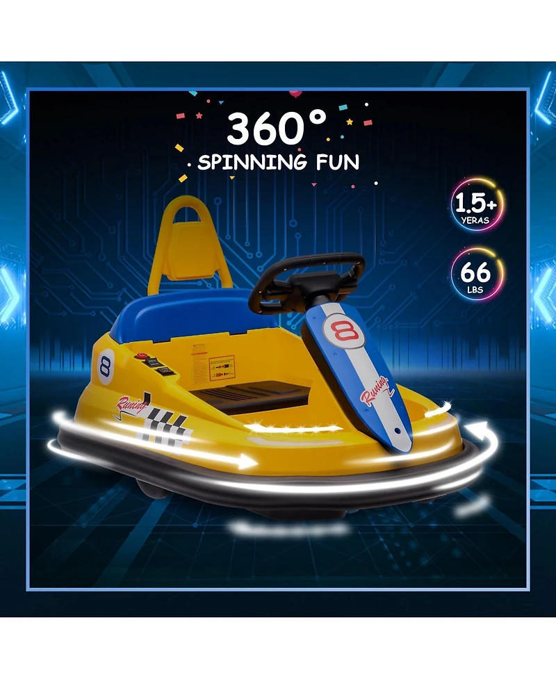 6V Kids Ride-On Bumper Car, 2 Speeds, Twin 15W Motors, 360degree(s) Spinning, Lights, Music and Horn, Electric Toy for Ages 2-6