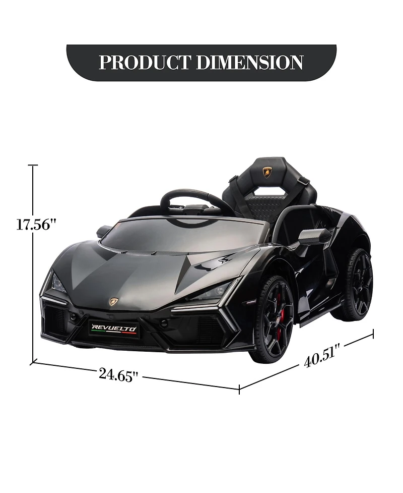 12V Licensed Lamborghini Ride On Car, Battery Powered Electric Toy, Dual 25W Motors, Remote Control, Spring Suspension, Headlights, Music, for Ages 3+