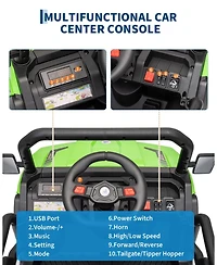 12V Electric Ride-On Dump Truck for Young Users, Parental Remote Control, Single-Seat Construction Toy, Shock Absorbers, Lockable Doors, Headlights