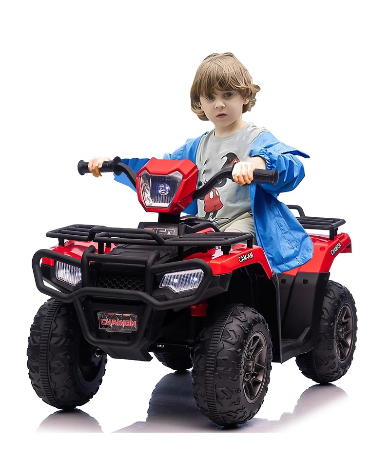 12V Kids Ride On Atv, Dual Speed 1.5-2.2MPH, Led Lights, Audio and Usb, One-Button Start, Battery Powered 4-Wheeler Outdoor Toy for Kids