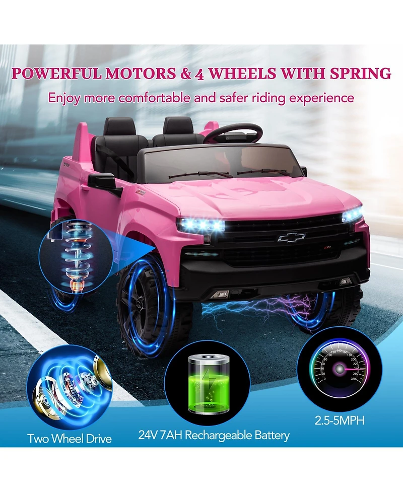 2 Seater Ride On Truck, Licensed Chevrolet Silverado, 3-Speed Electric Car with Remote Control, Spring Suspension, MP3 Music, Led Light for Kids 3-8