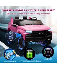 2 Seater Ride On Truck, Licensed Chevrolet Silverado, 3-Speed Electric Car with Remote Control, Spring Suspension, MP3 Music, Led Light for Kids 3-8