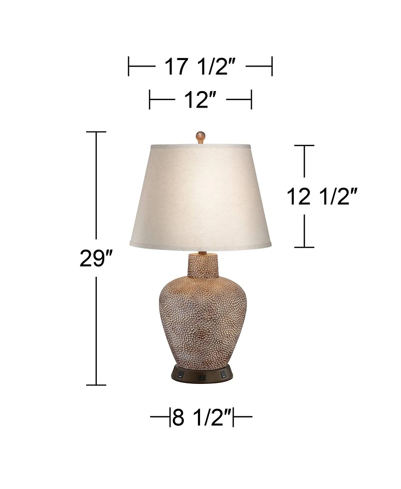 360 Lighting Southwestern Table Lamp with Usb and Ac Power Outlet Workstation Charging Base 29" Tall Brown Hammered Pot Living Room Bedroom
