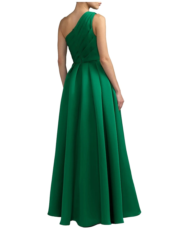 Mac Duggal Women's One-Shoulder Draped Satin Gown with Overskirt