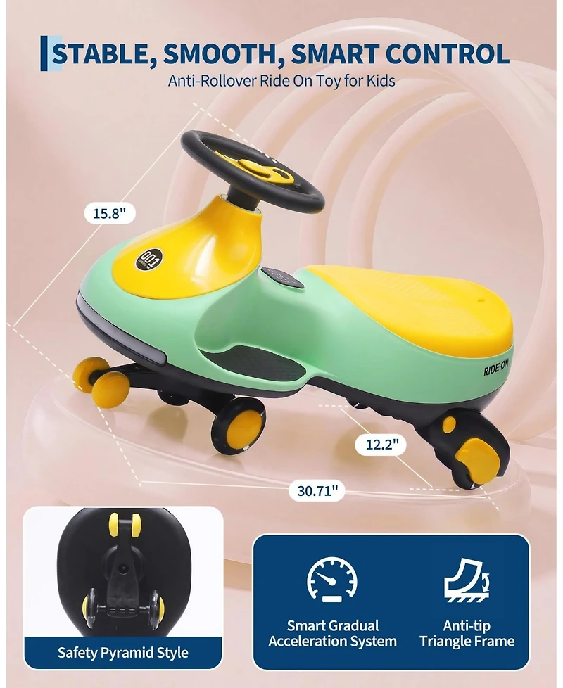 31 Inch Kids 12V Ride On Twist Car, Electric Battery Powered Trolley Car with Foot Pedal, Light Pink/Blue/Gray/Yellow/Red/Black/Green/White, Ages 3-6