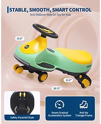 31 Inch Kids 12V Ride On Twist Car, Electric Battery Powered Trolley Car with Foot Pedal, Light Pink/Blue/Gray/Yellow/Red/Black/Green/White, Ages 3-6