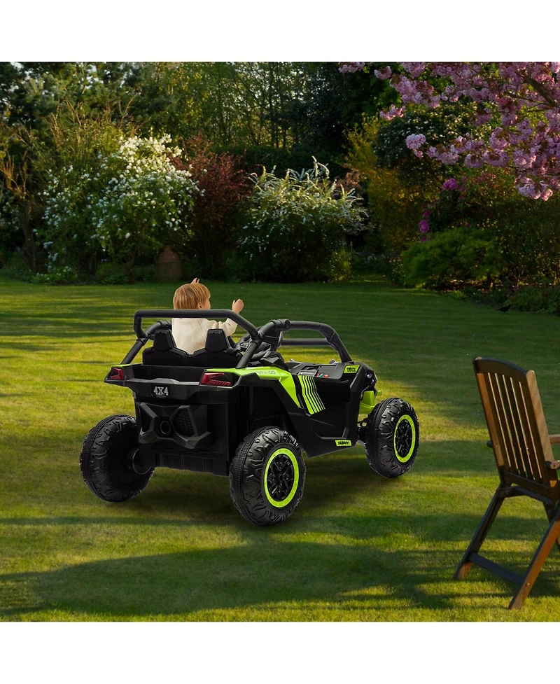24V Kids Ride On Utv with Remote Control, 4WD Battery Powered Off Road Toy with Safety Bar for Outdoor Fun, Green, Ages 3-6
