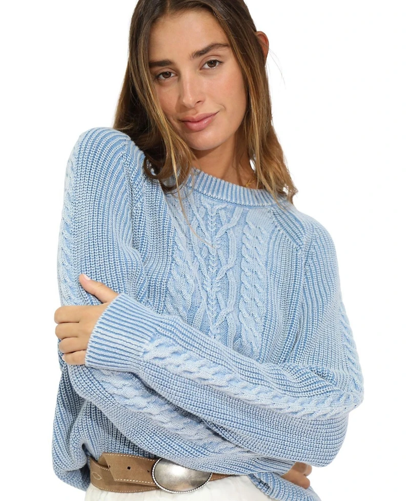 Belle & Bloom Women's and Hudson Street Cable Garment Dyed Sweater