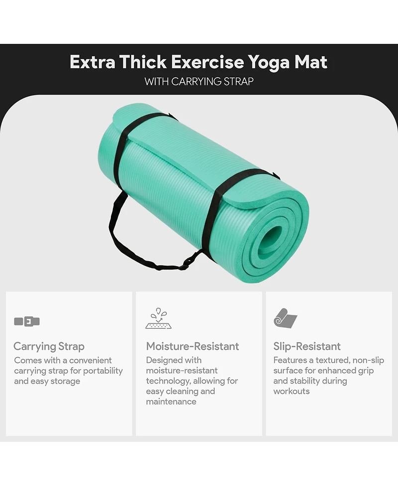 BalanceFrom Yoga Mat, 1-Inch Extra Thick Exercise Pilates Workout Mat, Aqua Blue