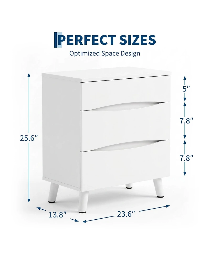 Nightstands Set of 2, Mdf Bedside Tables with 3 Storage Drawers, Compact Modern Side End Tables for Bedroom Living Room Dorm Office